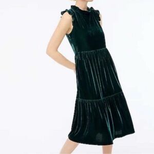 J. Crew Green Ruffled Halter Midi Dress